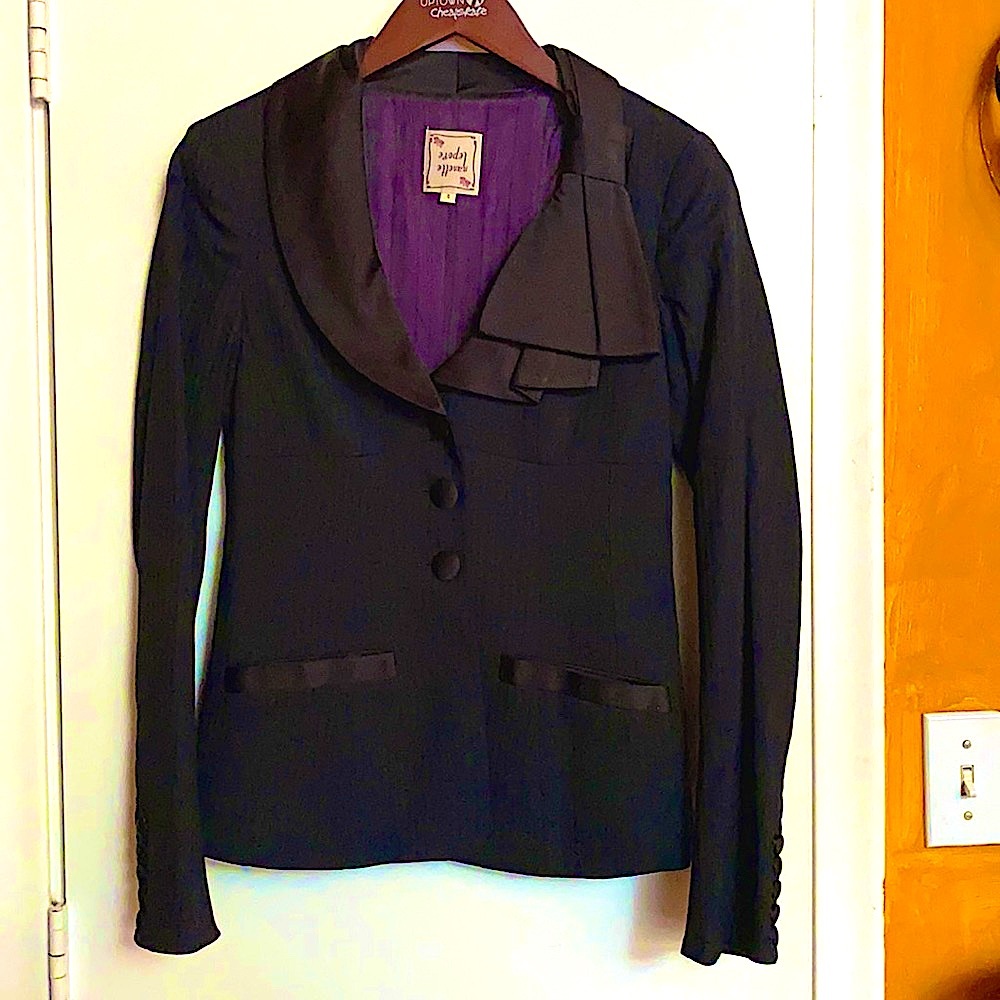 Nanette Lepore Fancy Black Satin Tuxedo Jacket